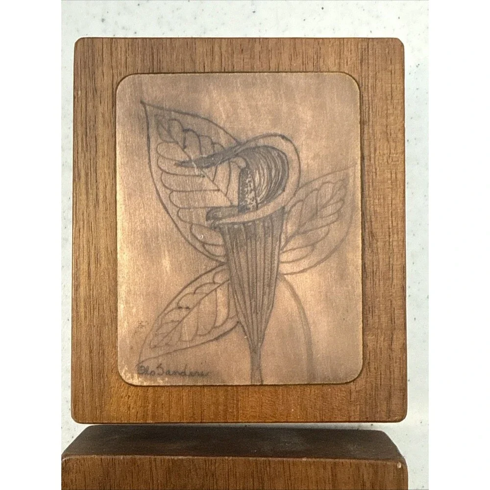 Botanical Wall Art Plaque Set Copper Tone Leaf Relief on Wood Lot 2